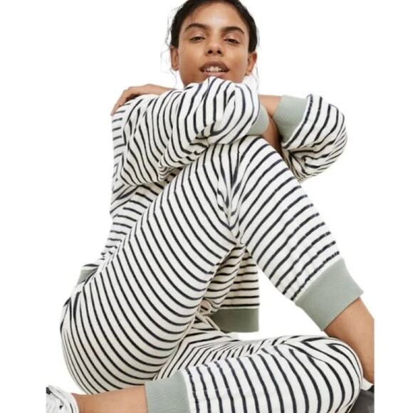 NWT Madewell MWL Velour Crewneck Sweatshirt & Joggers Set in Stripe Size XL - Picture 1 of 9